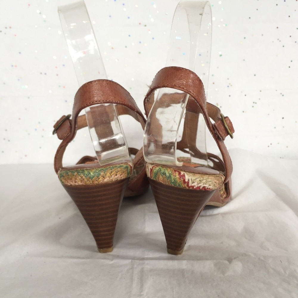 Miz Mooz Tan LeatherT strap Retro Cone Heel Sandal Fun Zig Zag insole - Size 8 - Picture 8 of 11